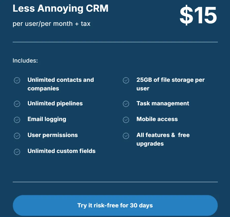 less annoying crm pricing plan