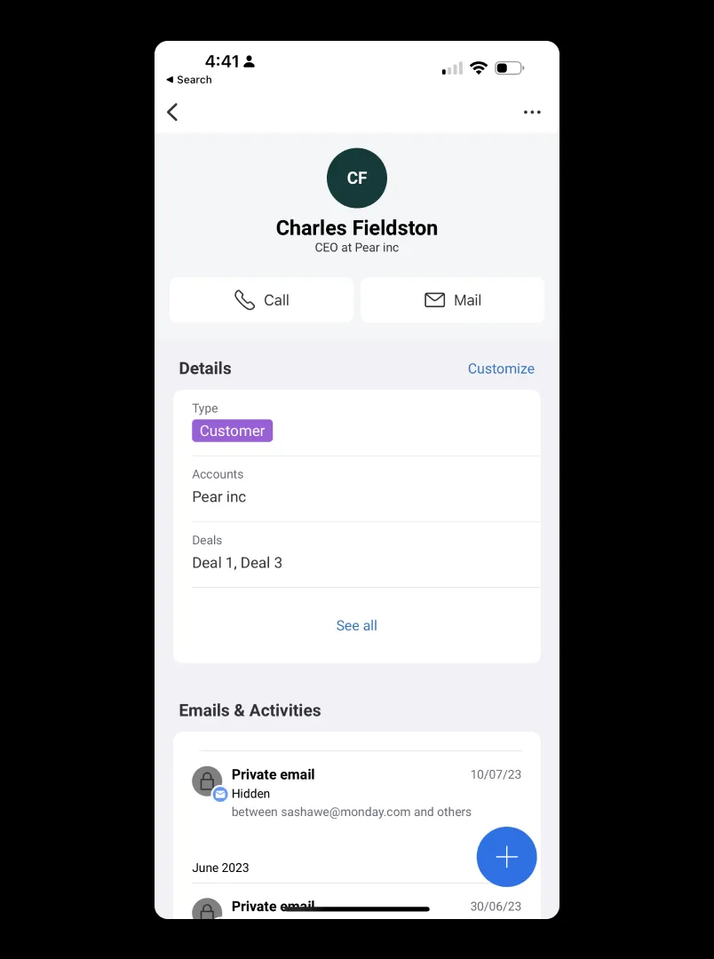 contact profile in monday mobile crm