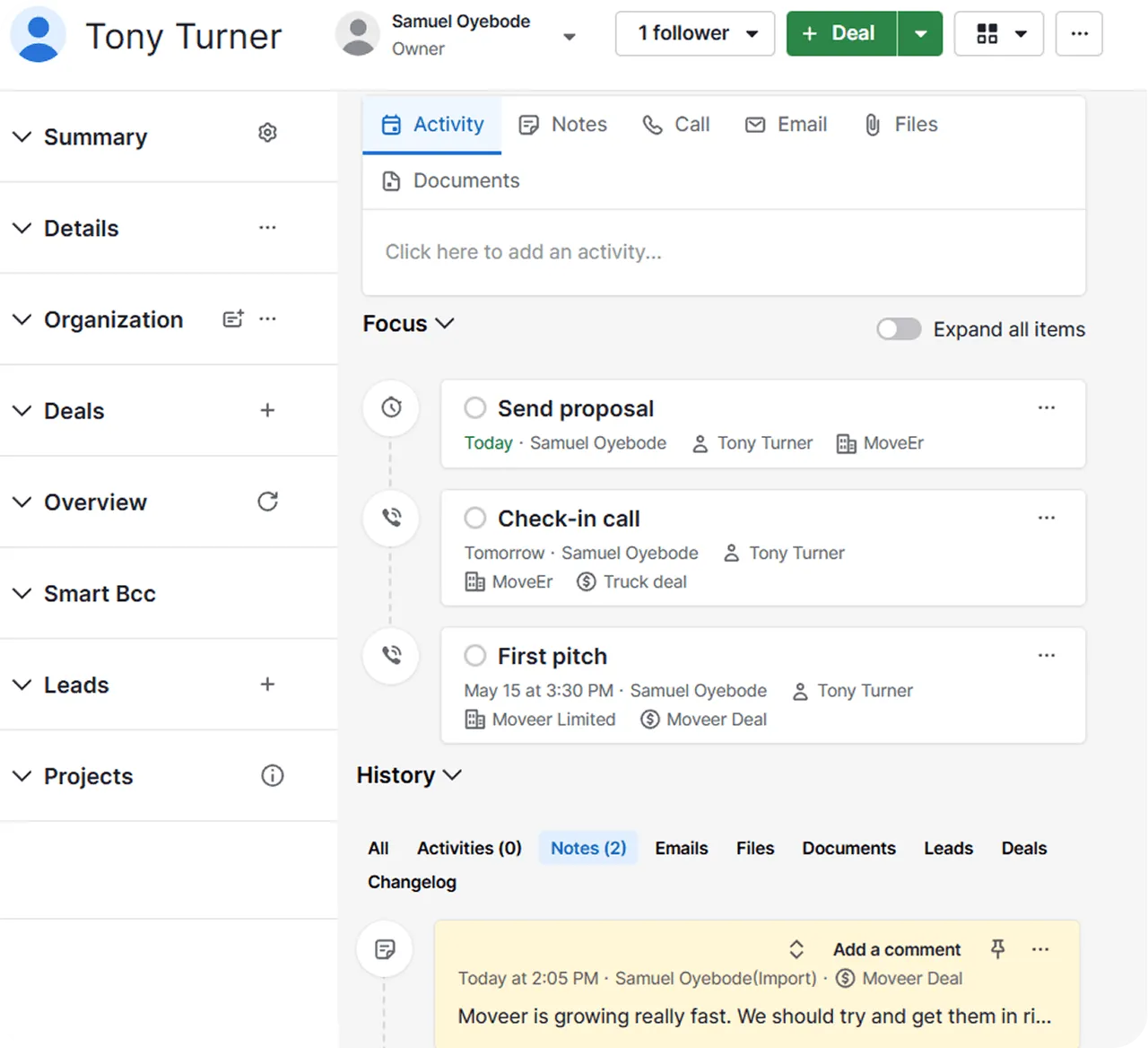 Pipedrive contact page
