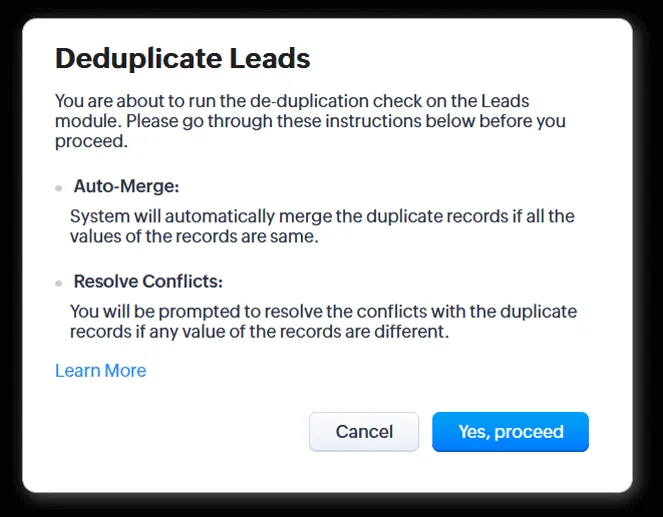 zoho crm advanced deduplication