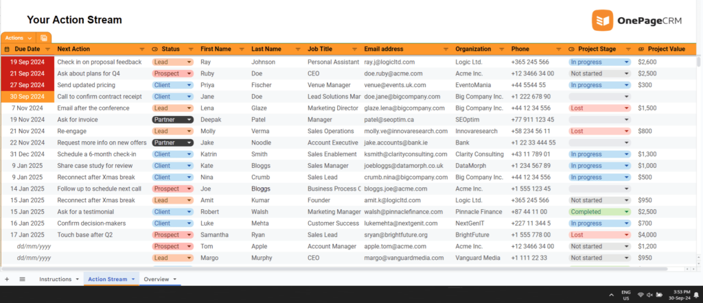 free CRM in Excel and Google Sheets