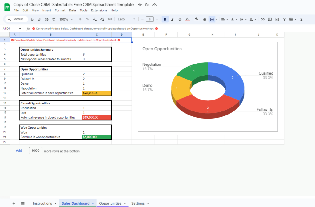 free CRM in Excel and Google Sheets