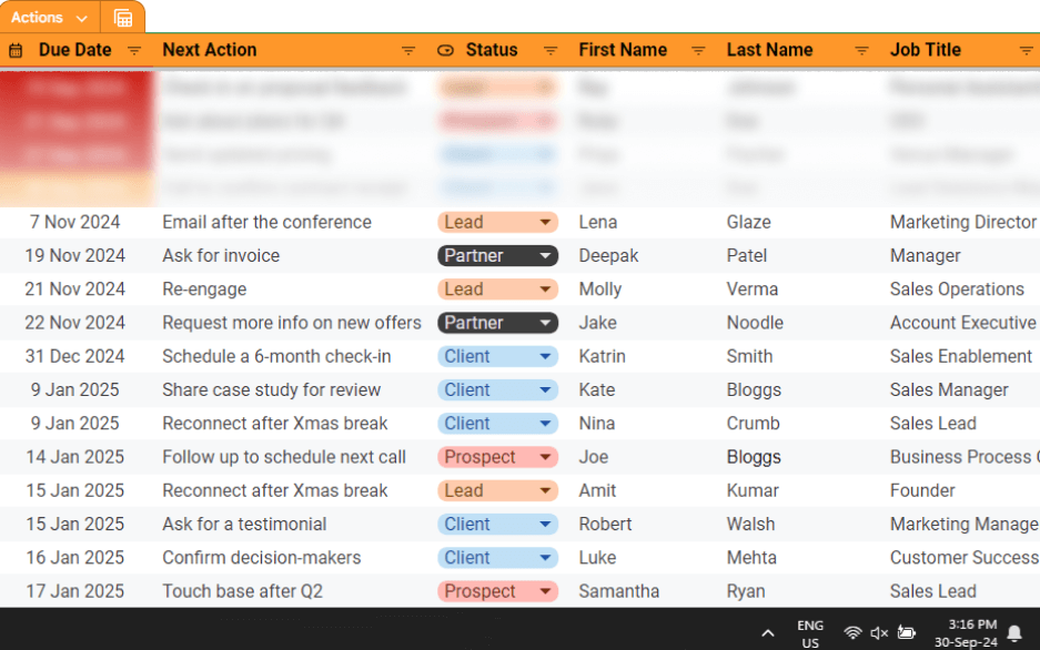 free CRM spreadsheet template in Excel or Google Sheets