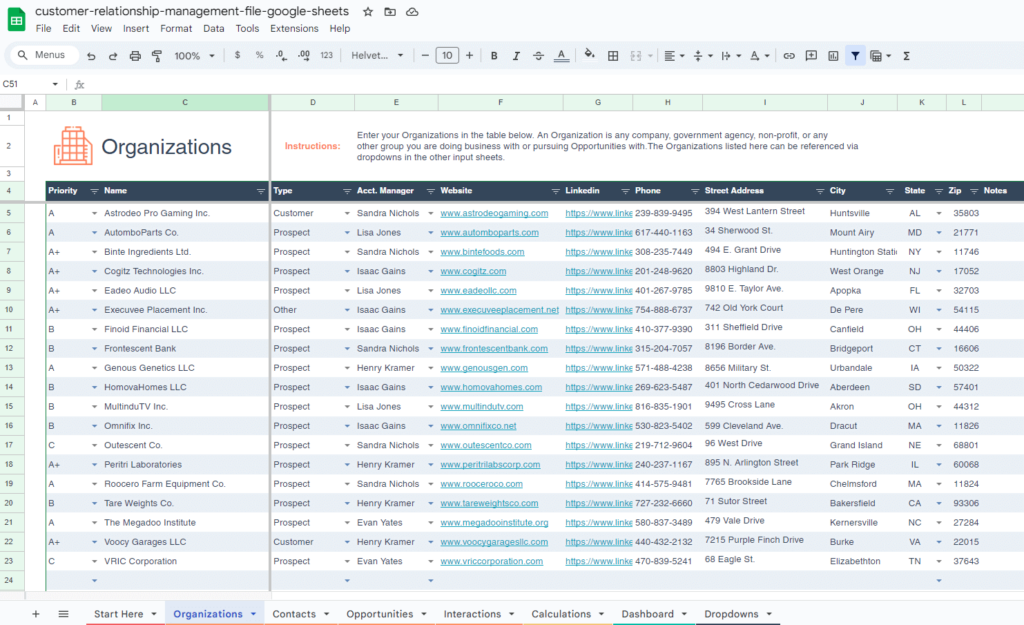 free CRM in Excel and Google Sheets