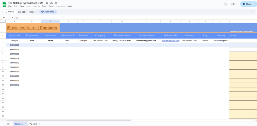 free crm spreadsheet template