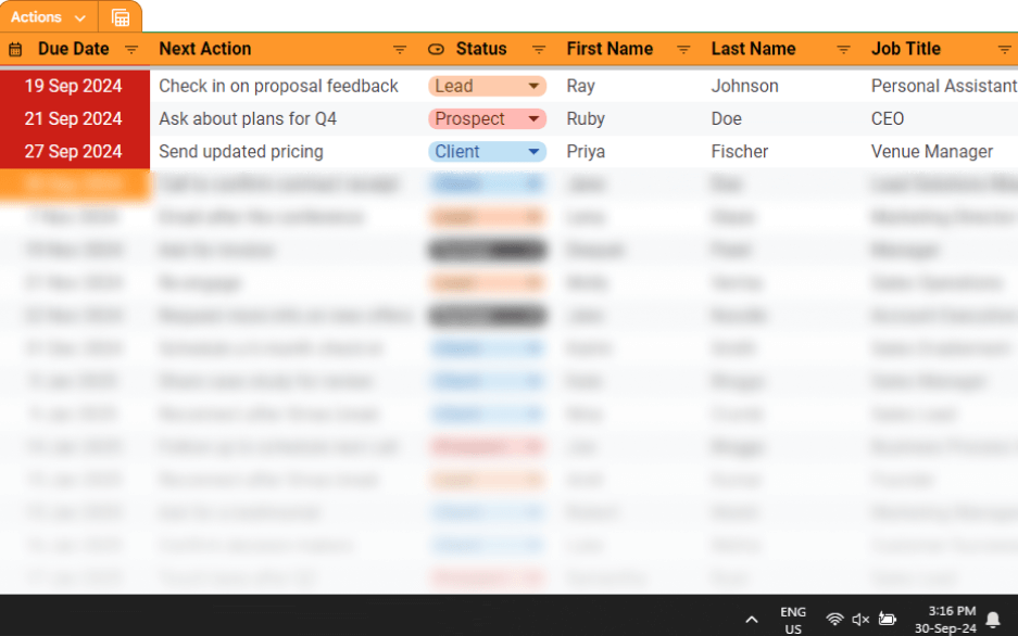 free CRM spreadsheet template in Excel or Google Sheets