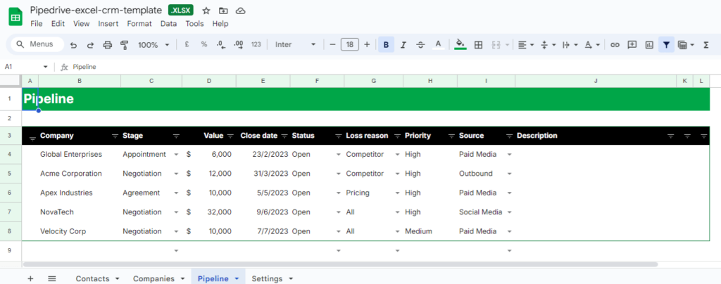 free CRM in Excel and Google Sheets