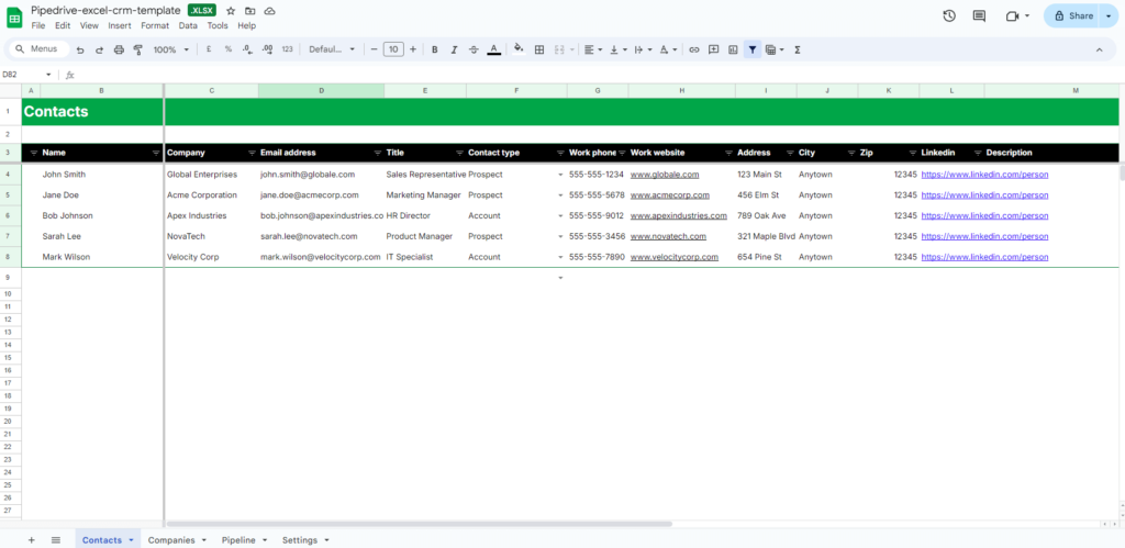 free CRM in Excel and Google Sheets