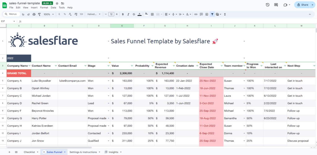 free CRM in Excel and Google Sheets