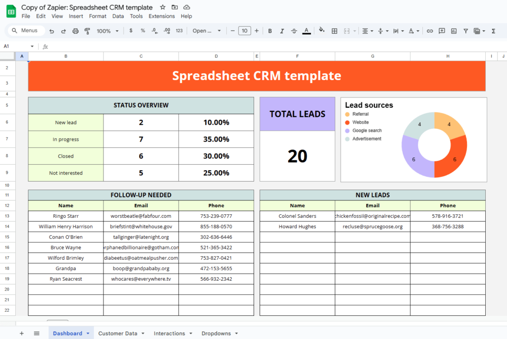 crm spreadsheet template